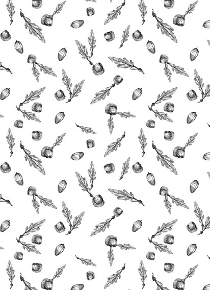 Lehdet ja pähkinät_kuosi_valkoinen